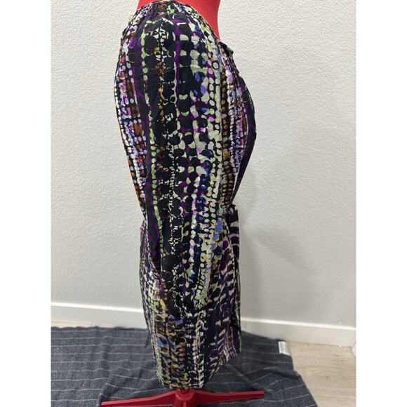 Abstract Print Dress 3/4 Sleeve V Neck Tie Waist Multicolor - Picture 4 of 6